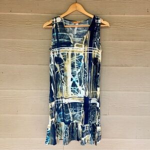 Jams World Hawaiian Print Blue Cream Tie Dye Dress Small Ruffle Abstract Dress